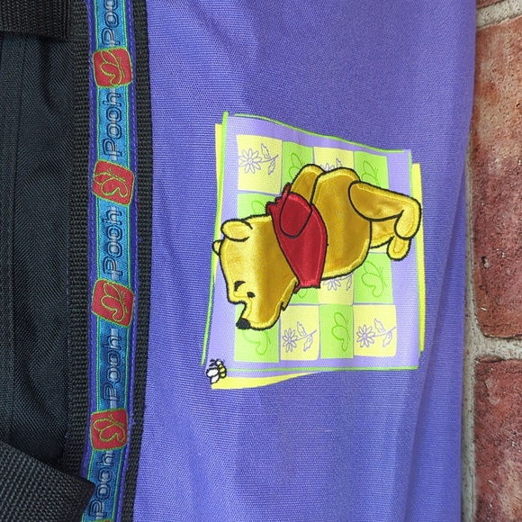 Vintage 90's Disney Winnie the Pooh Large Purple Rolling Duffel Travel Bag RARE - Picture 2 of 16